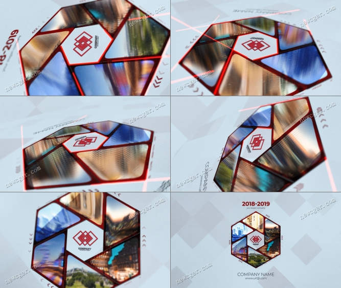 公司年度时刻，图像拼合的六边形旋转动画AE模板
