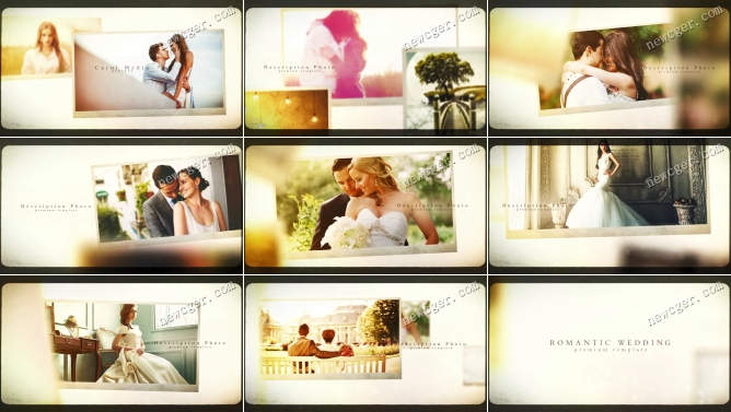 婚礼电子相册空间漂浮展示的浪漫婚礼照片AE模板