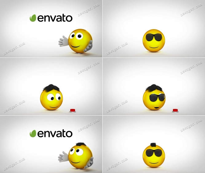 有趣的3D Emoji微笑表情标志开场小动画AE模板，6版入