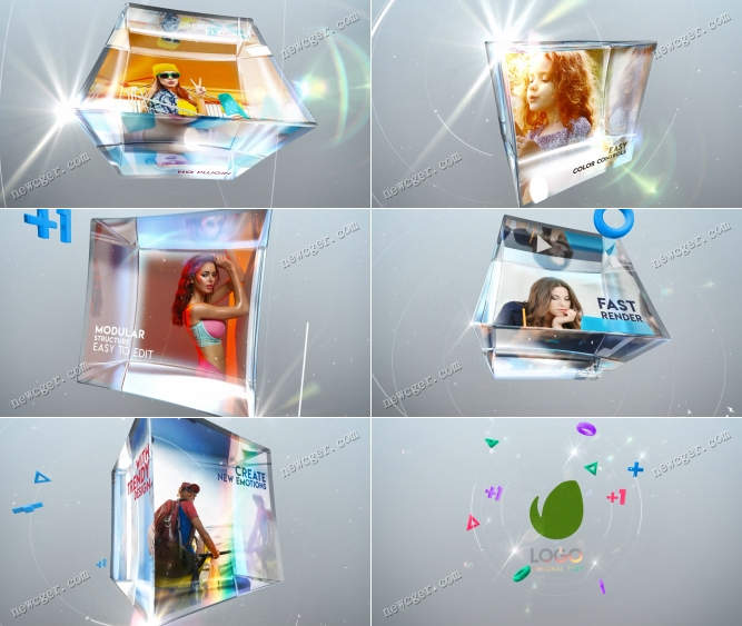 明亮优雅玻璃立方体演绎片头动画AE模板
