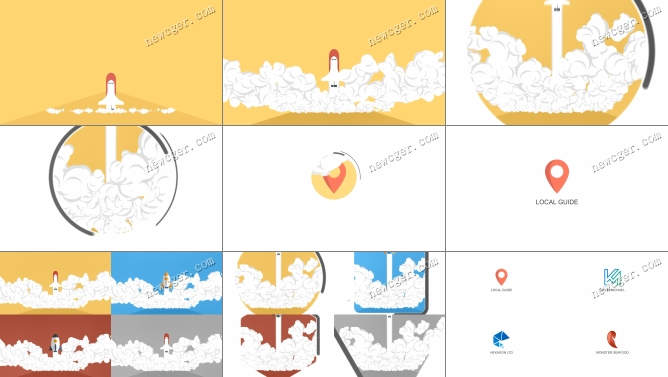 2D卡通样式的火箭启动标志开场小动画AE源文件，4版入