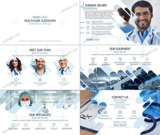 医学医疗保健机构等的简洁宣传幻灯片展示AE源文件