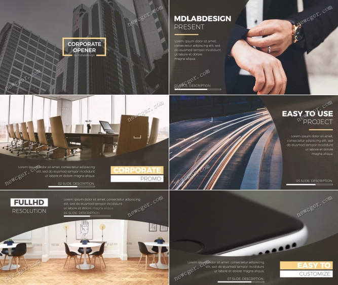 现代简洁风格的企业幻灯片内容展示AE模板