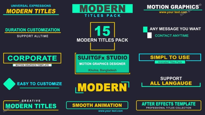 15个现代风格简洁的文字标题排版动画AE源文件