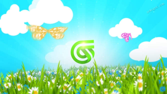 明媚夏天鲜花草地上的标志展示动画AE模板