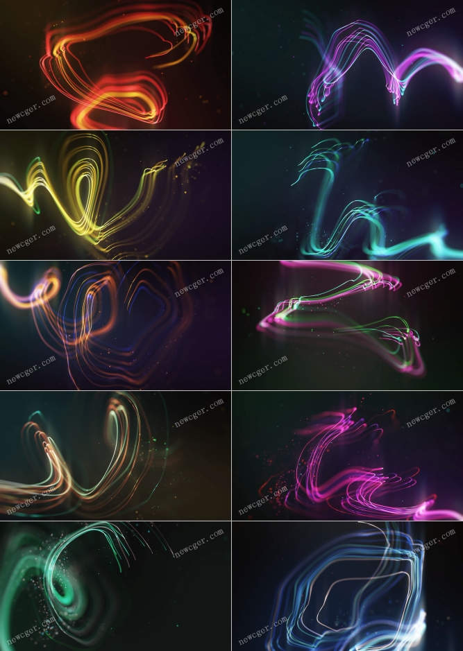 10段唯美抽象的多彩粒子流线背景特效视频素材