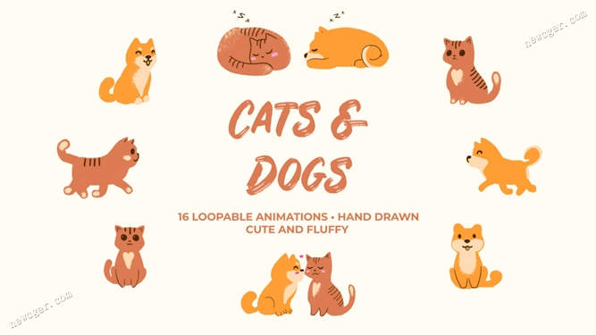猫猫狗狗的卡通动画视频素材.jpg