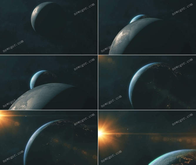 太空中的月球和地球三维动画素材.jpg