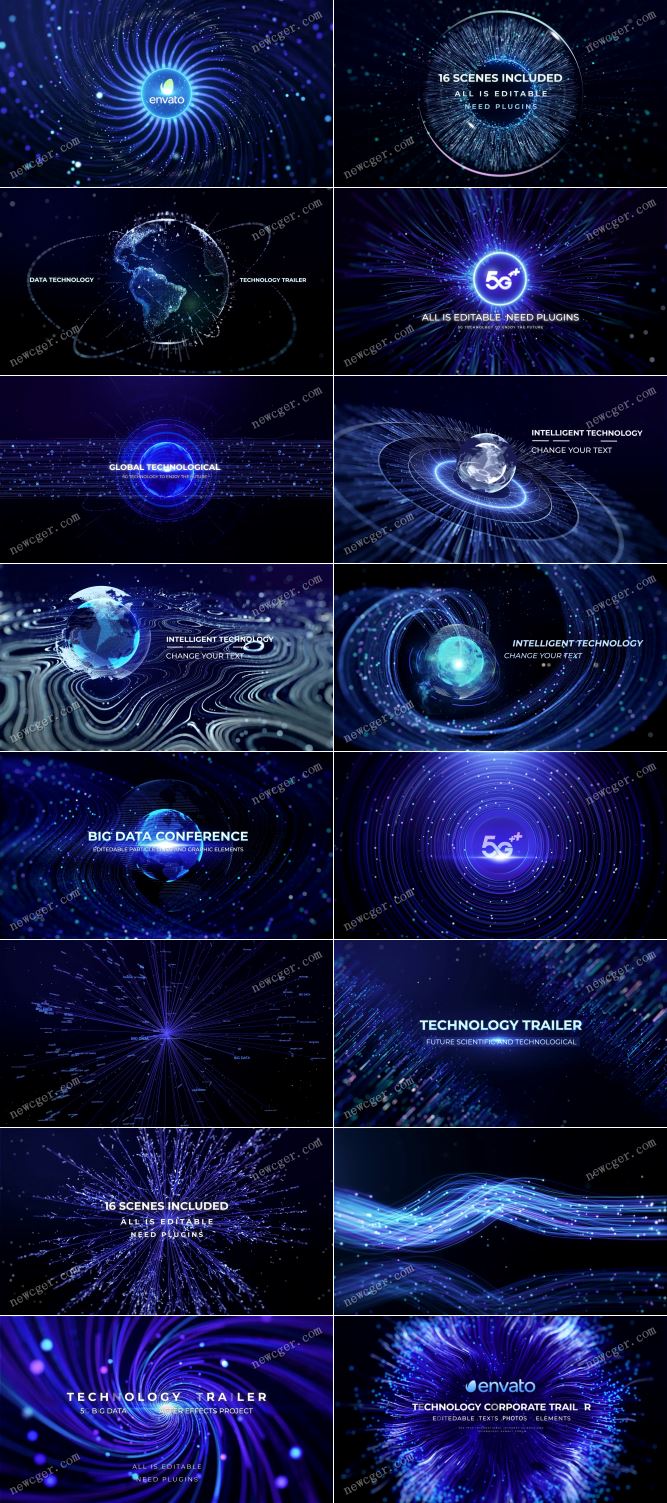 16个超酷超棒的数字科技光点特效场景AE模板 16个超酷超棒的数字科技光点特效场景AE模板