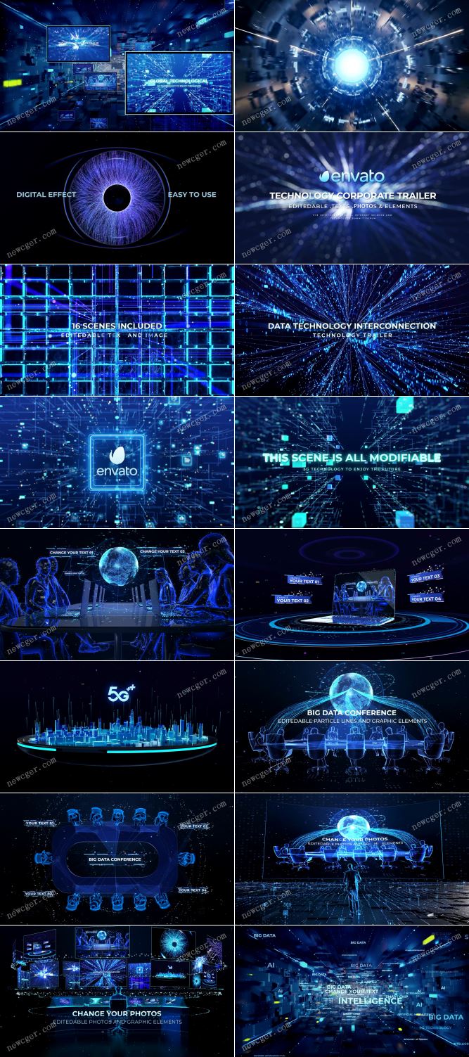 16组超酷超棒的创新数字科技炫酷特效场景AE模板
